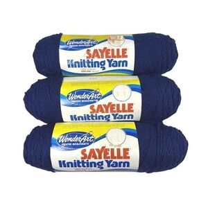 3 Skeins WonderArt‎ Sayelle Knitting Yarn Navy Blue 100% Orlon Acrylic 4 Ply